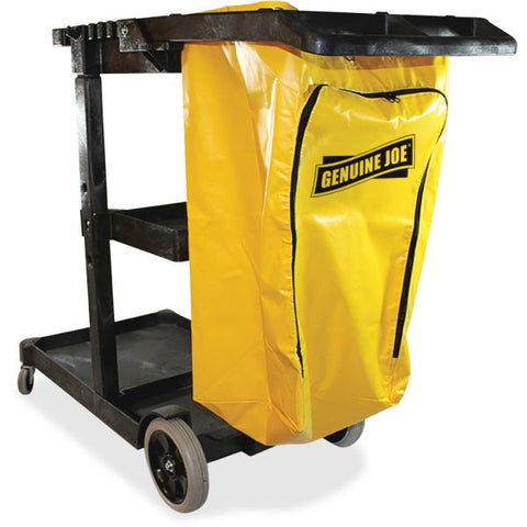 Genuine Joe Workhorse Janitor's Cart 30.8" Width x 55.6" Depth x 38" Height - Light Gray, Yellow