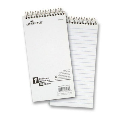 Ampad Earthwise by Ampad Recycled Reporter's Notepad, Pitman Rule, White Cover, 70 White 4 x 8 Sheets