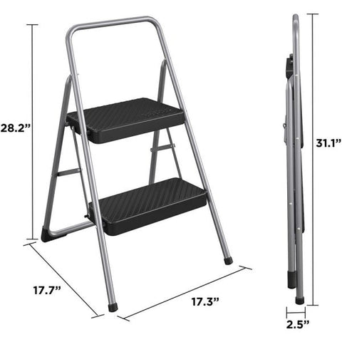 Cosco 2-Step Folding Steel Step Stool, 200 lb Capacity, 28.13" Working Height, Cool Gray