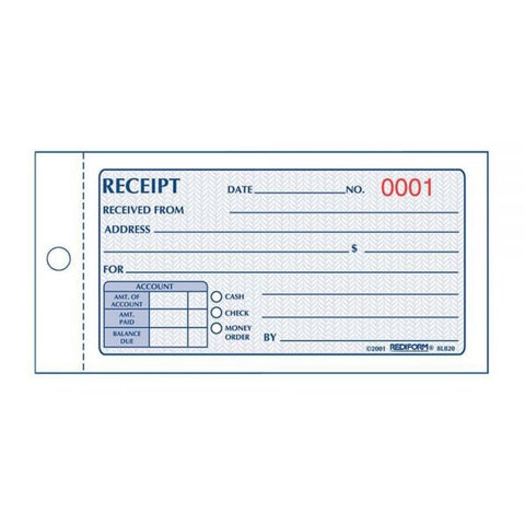 Rediform Small Money Receipt Book, Two-Part Carbonless, 2.75 x 5, 50 Forms Total