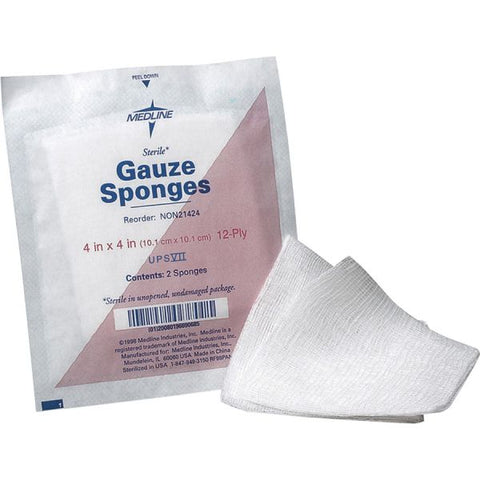 Medline Sterile Gauze Sponges 4" x 4" - 12 Ply - 50/ Box - Cotton - White