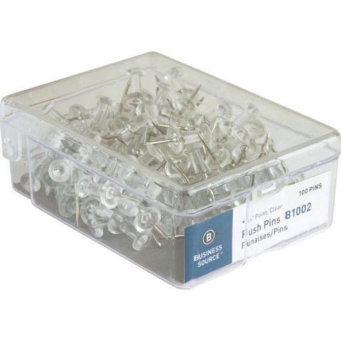 Business Source 1/2" Head Push Pins 0.50" Head - 100 / Box - Clear