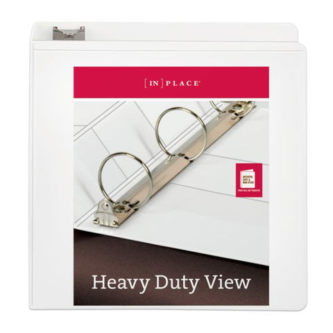 [IN]PLACE Heavy-Duty Nonstick View 3-Ring Binder, 3" Round Rings, White