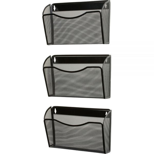 Rolodex Mesh Three-Pack Wall Files, 3 Sections, Letter Size, 14" x 6.63" x 33.5", Black, 3/Pack