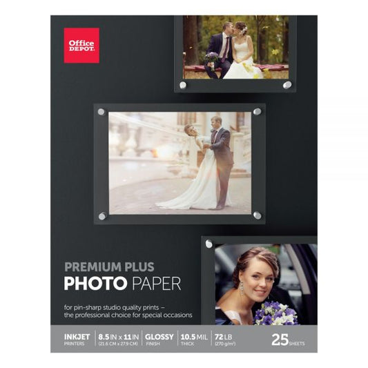 Premium Plus Photo Paper, Gloss, Letter Size (8 1/2" x 11"), 10.5 Mil, Pack Of 25 Sheets