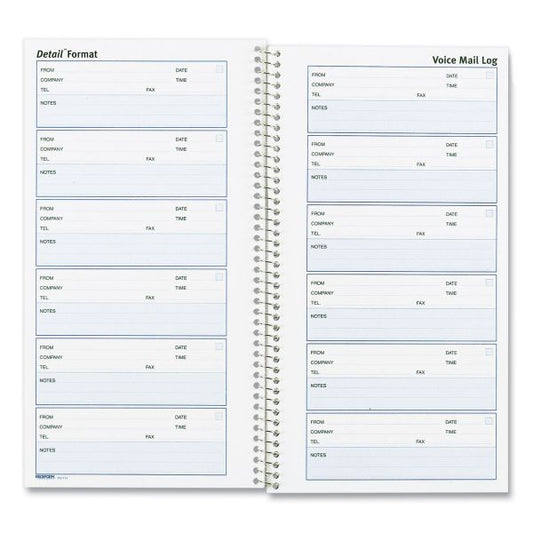 Rediform Detail Wirebound Voice Mail Log Book, One-Part (No Copies), 5 x 1.63, 6 Forms/Sheet, 600 Forms Total