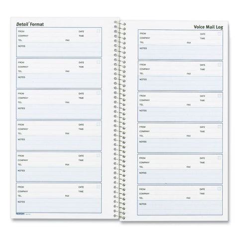 Rediform Detail Wirebound Voice Mail Log Book, One-Part (No Copies), 5 x 1.63, 6 Forms/Sheet, 600 Forms Total