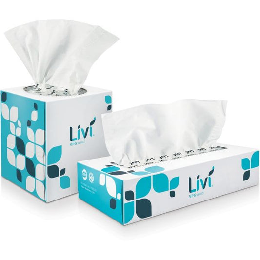 Livi 2-Ply Facial Tissues 100 Tissues/ Box - 30 Boxes/ Carton - 2-Ply - White Tissues