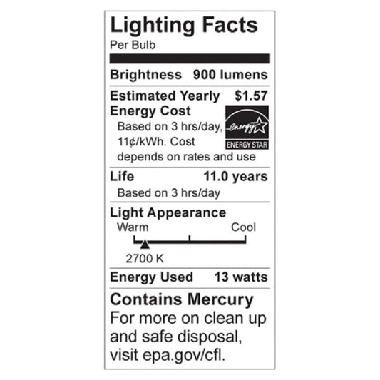 Satco CFL Spiral Bulb, 13 Watts, 4/Pack