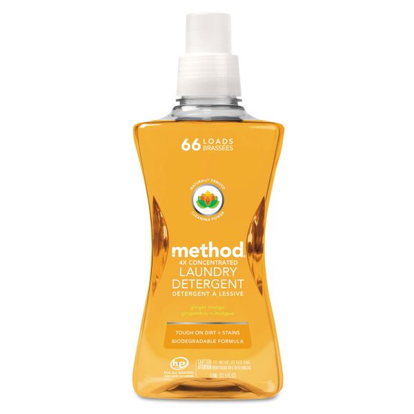 Method 4X Concentrated Laundry Detergent, Ginger Mango, 53.5 oz Bottle, 4/Carton