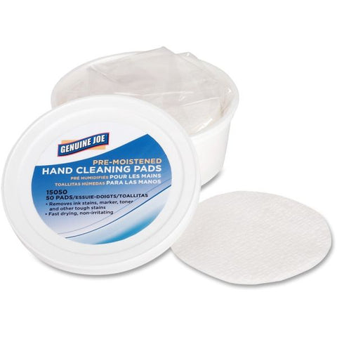 Genuine Joe Pre-Moistened Hand Cleaning Pads 3" Diameter Size - 50 Pads/ Pack - 1 Pack