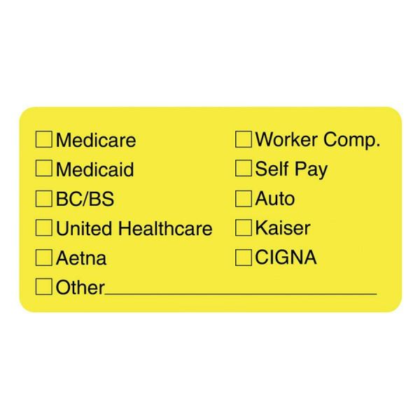 Tabbies Labels for Insurance List, 1-3/4 x 3-1/4, Yellow, 250/Roll