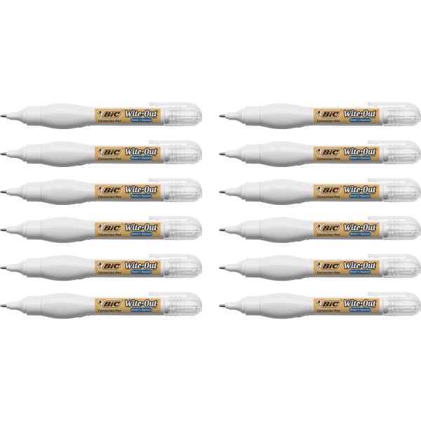 Wite-Out Shake 'N Squeeze Correction Pen Pen Applicator - 8 mL - White - Fast-drying - 12 / Box