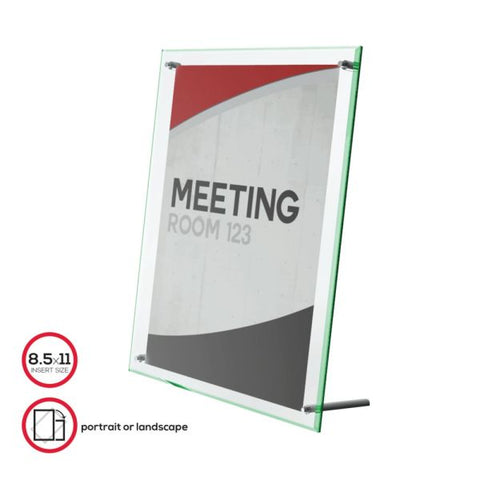 deflecto Superior Image Beveled Edge Sign Holder, Letter Insert, Clear/Green-Tinted Edges