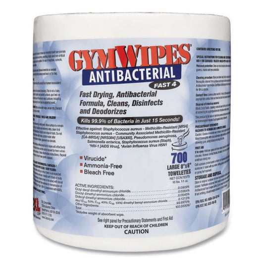 2XL Antibacterial Gym Wipes Refill, 6 x 8, 700 Wipes/Pack, 4 Packs/Carton