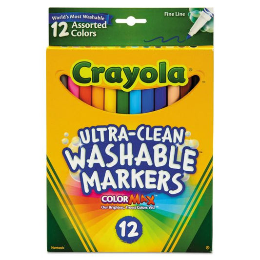 Crayola Ultra-Clean Washable Markers, Fine Bullet Tip, Assorted Colors, Dozen