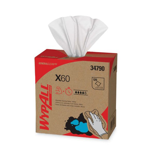 WypAll General Clean X60 Cloths, POP-UP Box, 9.1 x 16.8, White, 126/Box, 10 Boxes/Carton