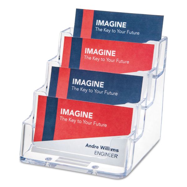 Deflecto 4-Pocket Business Card Holder, Holds 200 Cards, 3.94 x 3.5 x 3.75, Plastic, Clear