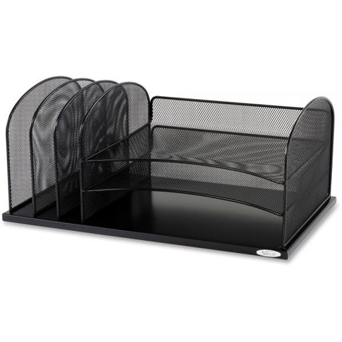 Safco Onyx Desk Organizer with Three Horizontal and Three Upright Sections, Letter Size Files, 19.5 x 11.5 x 8.25, Black