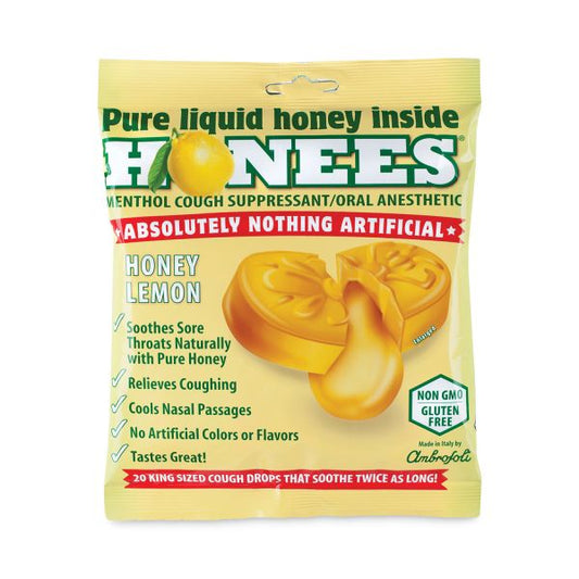 HONEES Cough Drops, Honey-Lemon, 20/Bag, 6 Bags/Box