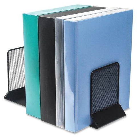 Lorell Mesh Bookends Desktop - Black - Steel, Mesh - 1Pair