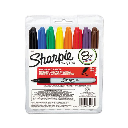 Sharpie Fine Tip Permanent Marker, Fine Bullet Tip, Assorted Colors, 8/Set