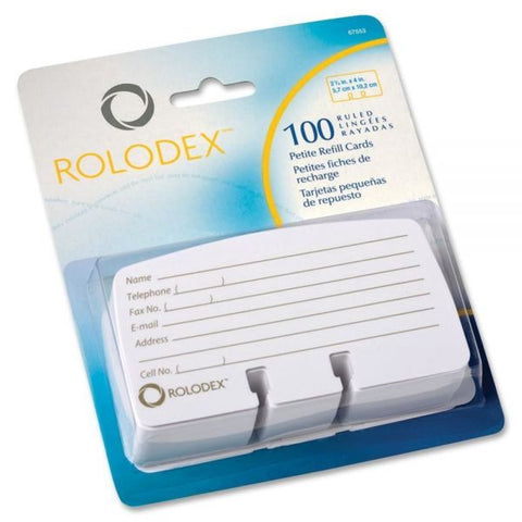 Rolodex Petite Refill Cards, 2.25 x 4, White, 100 Cards/Pack