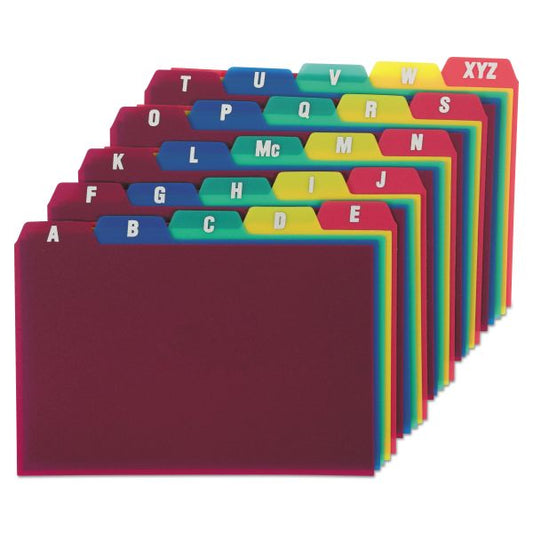 Oxford Durable Poly A-Z Card Guides, 1/5-Cut Top Tab, A to Z, 4 x 6, Assorted Colors, 25/Set