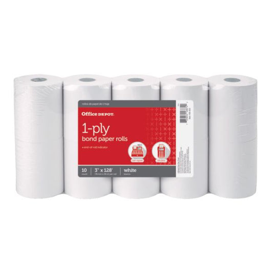 Register/Calculator Paper Rolls, 3" x 128', White, Pack Of 10