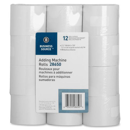 Business Source Paper Rolls 2 1/4" x 150 ft - 1-Ply - White - 12 Rolls/ Pack