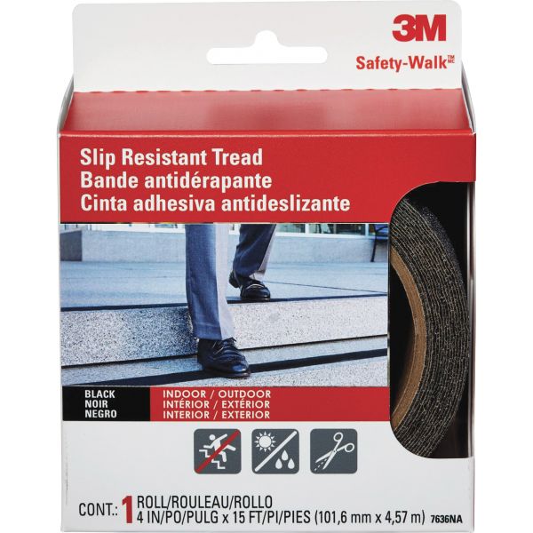 3M Safety Walk Tread 15 ft Length x 4" Width - 1 EachRoll - Black