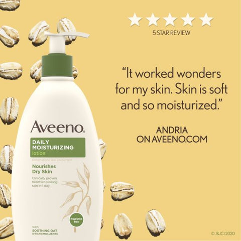 Aveeno Daily Moisturizing Lotion, 12 FL Oz. Lotion - 12 oz (340.2 g) - Non-fragrance - For Dry, Sensitive Skin - Non-greasy, Non-comedogenic, Hypoallergenic, Absorbs Quickly - 1 Each