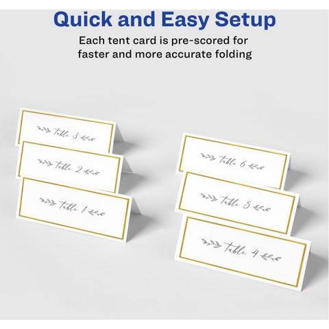 Avery Laser, Inkjet Printable Place Card - Gold, White 97 Brightness - 3 3/4" x 1 7/16" - 65 lb Basis Weight - 176 g/m&#178; Grammage - Matte - 5 / Pack - FSC Mix - Perforated, Print-to-the-edge, Pre-scored