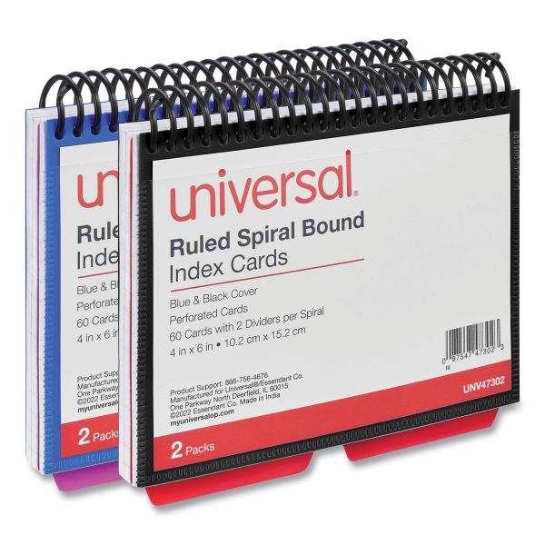 Universal Spiral Bound Index Cards, Ruled, 4 x 6, White, 120/Pack