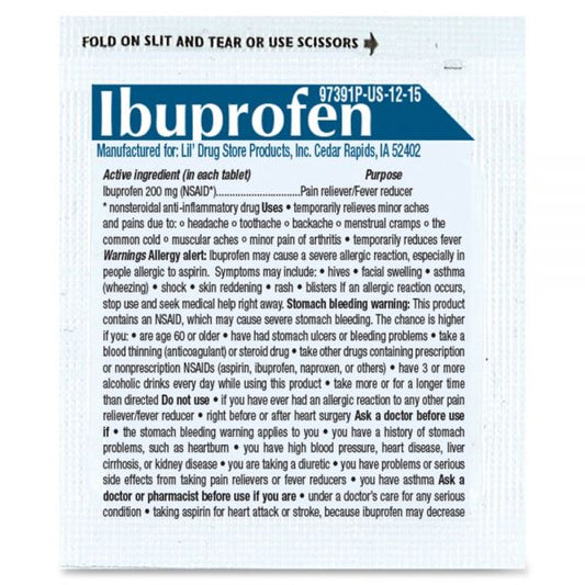 Lil' Drugstore Ibuprofen, 200 mg, Refill Pack, Two Tablets/Packet, 50 Packets/Box