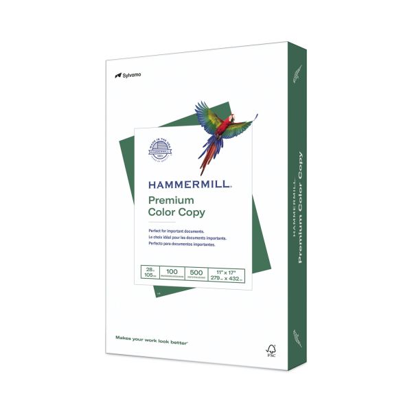 Hammermill Copy Paper, 100 Brightness, 28 lb, 11 x 17, Photo White, 500 Sheets/Ream