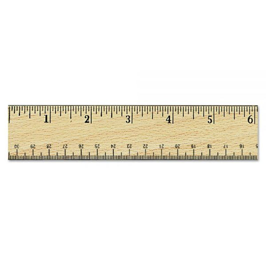 Universal Flat Wood Ruler w/Double Metal Edge, Standard, 12" Long, Clear Lacquer Finish