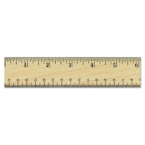 Universal Flat Wood Ruler w/Double Metal Edge, Standard, 12" Long, Clear Lacquer Finish