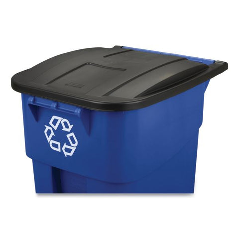 Rubbermaid Commercial Square Brute Recycling Rollout Container, 50 gal, Plastic, Blue