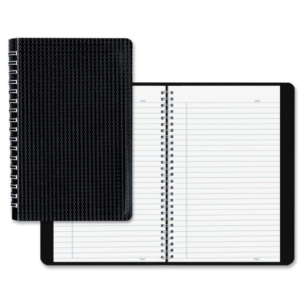 Blueline Poly Cover Notebook 6" x 9 3/8" Size - College Ruled - 80 Sheets - Twin-Wire Binding - White Paper - Black Cover - 1 Notebook