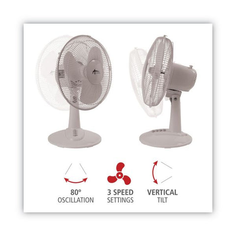 Alera 12" 3-Speed Oscillating Desk Fan, Plastic, White