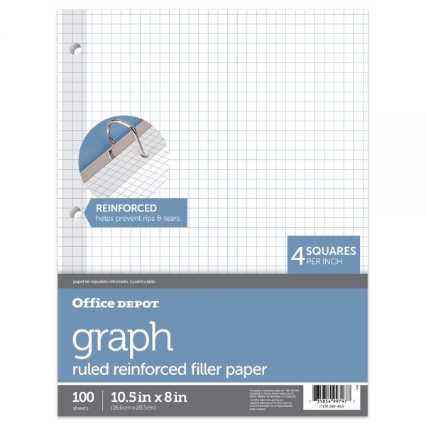 Reinforced Filler Paper, 8" x 10 1/2", 16 Lb, Quadrille Ruled, White, Pack Of 100