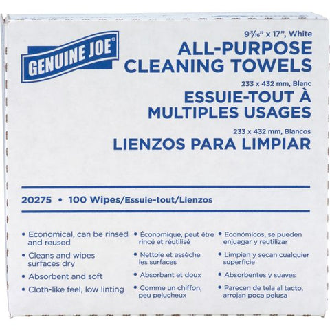 Genuine Joe All-Purpose Cleaning Towels 9.5" x 16.5" - 100/ Pack - White