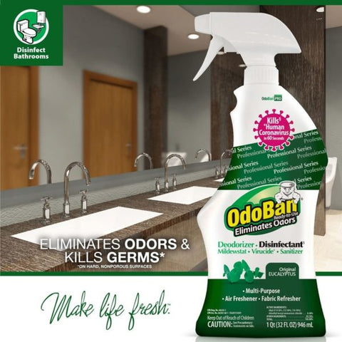 OdoBan RTU Odor Eliminator and Disinfectant, Eucalyptus Scent, 32oz Spray Bottle