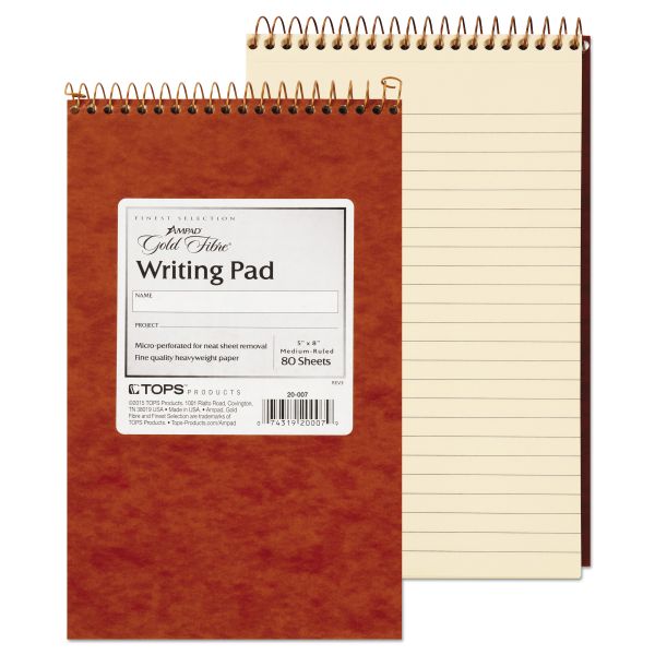 Ampad Gold Fibre Retro Wirebound Writing Pads, Medium/College Rule, Red Cover, 80 Antique Ivory 5 x 8 Sheets