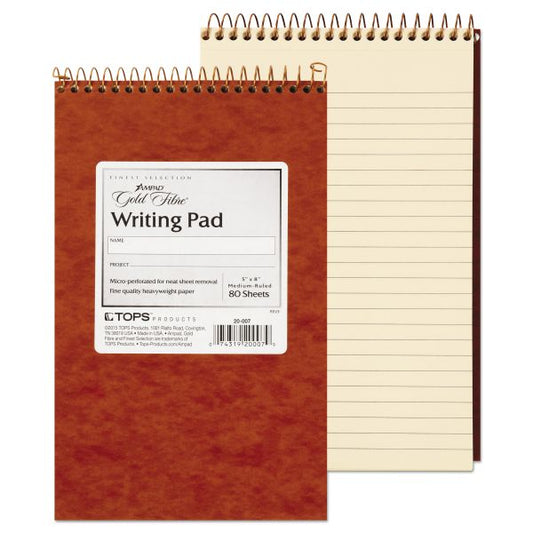 Ampad Gold Fibre Retro Wirebound Writing Pads, Medium/College Rule, Red Cover, 80 Antique Ivory 5 x 8 Sheets