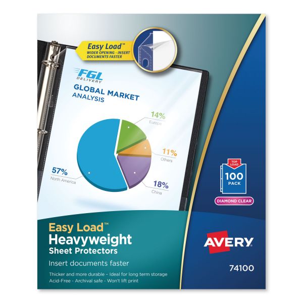 Avery Top-Load Poly Sheet Protectors, Letter, Heavy Gauge, Diamond Clear, 100/Box