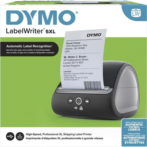 Dymo LabelWriter 5XL Direct Thermal Printer - Monochrome - Label Print - Ethernet - USB - Black 4.16" Print Width - 53 lpm Mono - 300 dpi - For PC, Mac