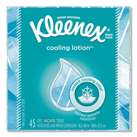 Kleenex Cooling Lotion Facial Tissue, 2-Ply, White, 45 Sheets/Box, 27 Boxes/Carton 3 Ply - 8.20" x 8.40" - White - Unscented, Absorbent - For Home, Office, School - 45 Per Box - 1 Each