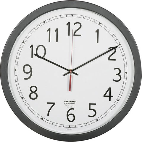 SKILCRAFT Round Workstation Wall Clock 16.50" Diameter - Analog - Quartz - Requires 1 "AA" Battery